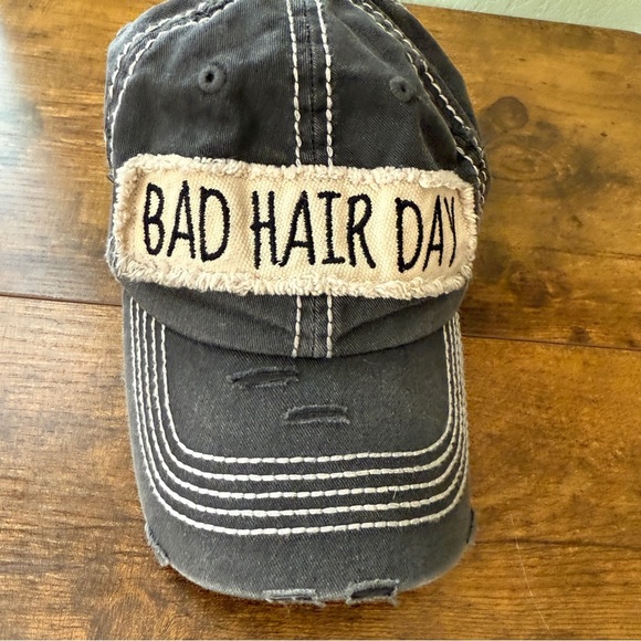 KBethos Vintage BAD HAIR DAY Factory Distressed Charcoal Gray Baseball Cap Hat - Picture 1 of 8